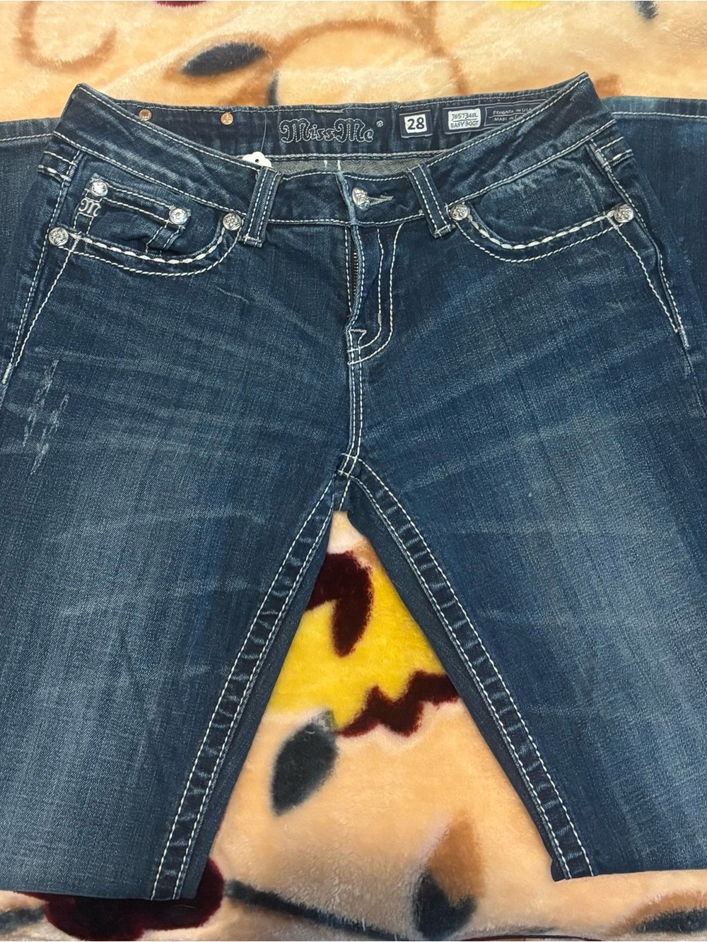 Miss Me Blue Bootcut Jeans with White Stitching